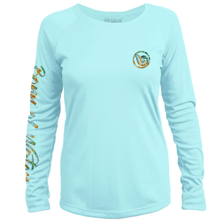 Women's Tropical Hammerhead Shark Scuba Diving UV UPF 50+ Performance Shirt: Lt Blue - Front