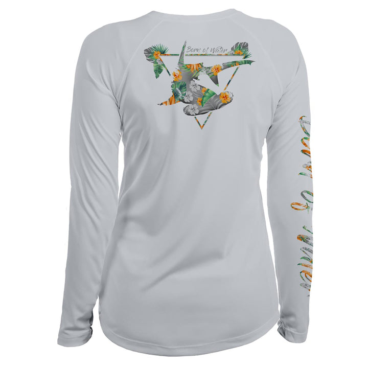 Women's Tropical Hammerhead Shark Scuba Diving UV UPF 50+ Performance Shirt: Gray - Back