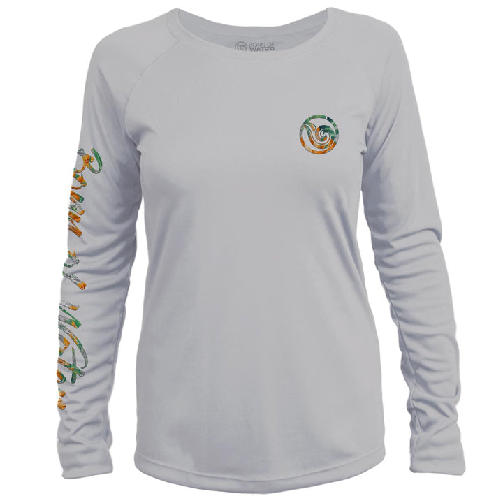 Women's Tropical Hammerhead Shark Scuba Diving UV UPF 50+ Performance Shirt: Gray - Front