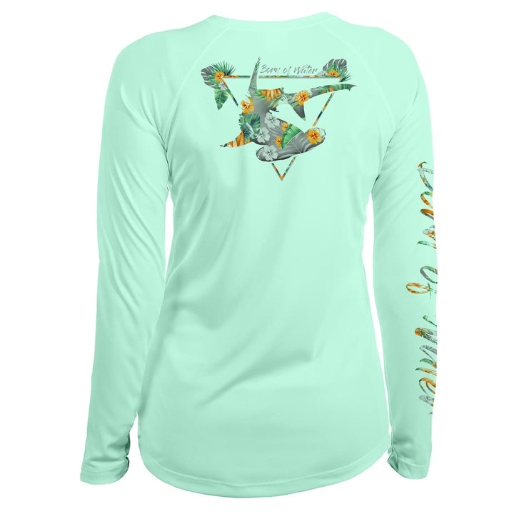 Women's Tropical Hammerhead Shark Scuba Diving UV UPF 50+ Performance Shirt: Seagreen - Back
