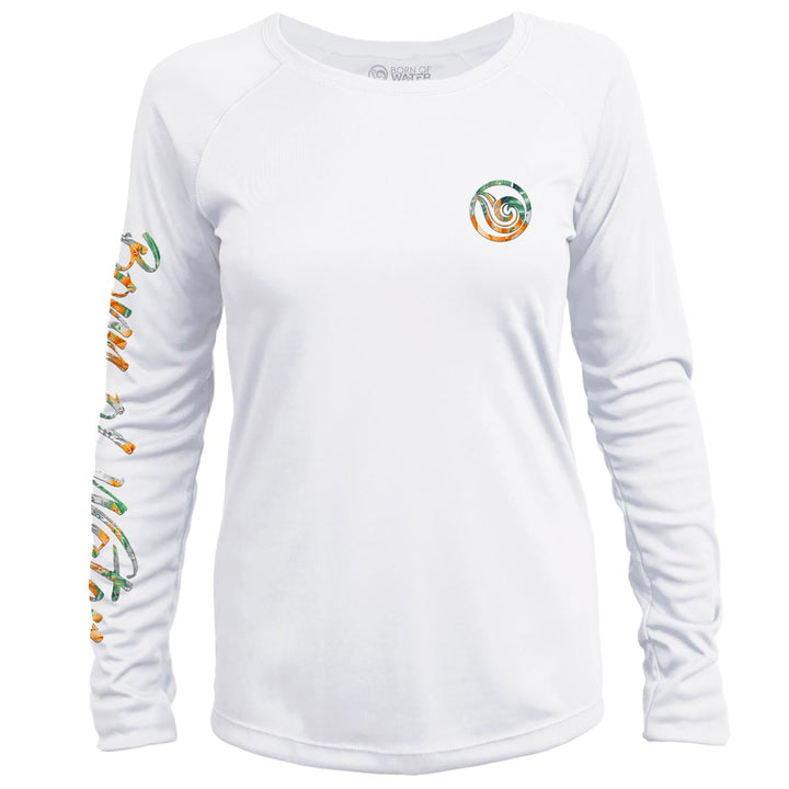 Women's Tropical Hammerhead Shark Scuba Diving UV UPF 50+ Performance Shirt:  White - Front