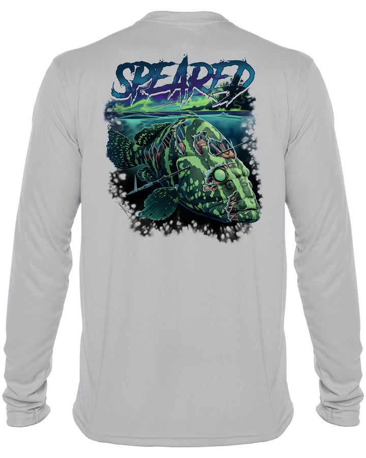 Zombie Grouper Spearfishing: UV UPF 50+ Protection Shirt: Gray - Back