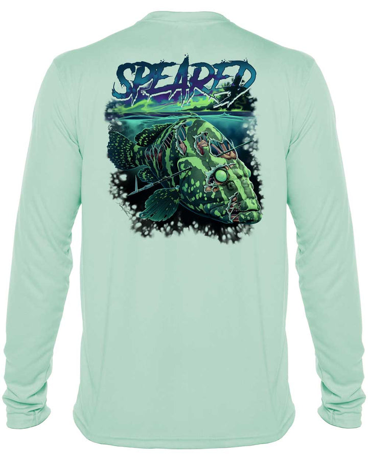 Zombie Grouper Spearfishing: UV UPF 50+ Protection Shirt: Seagreen - Back